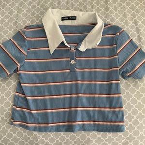 Cropped collard stripped shirt